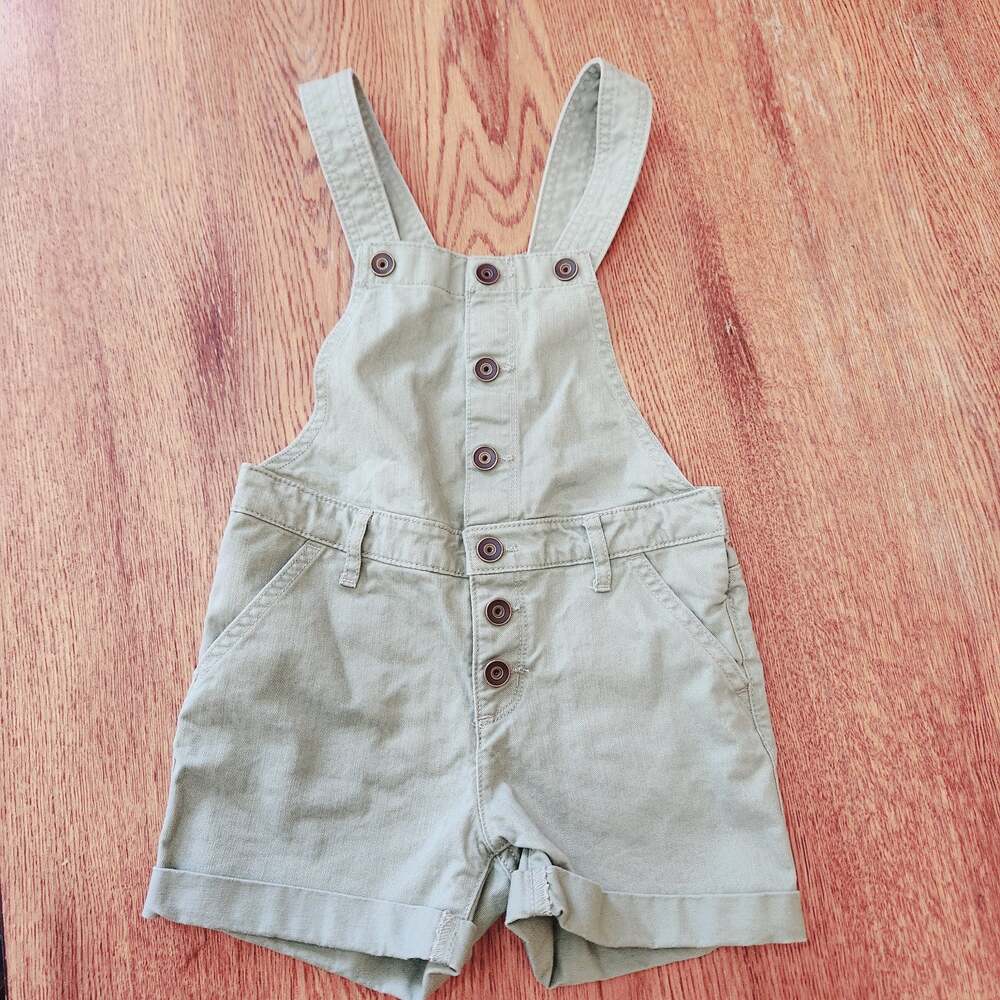 Girls Olive Green Short Overalls